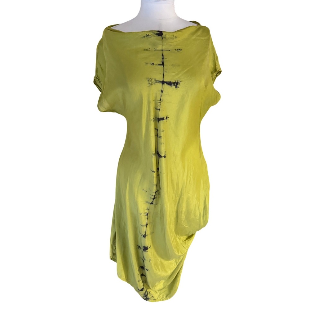 Artists & Revolutionaries Silk Dress Green Tie Dye Asymmetrical Hem Fairy Boho